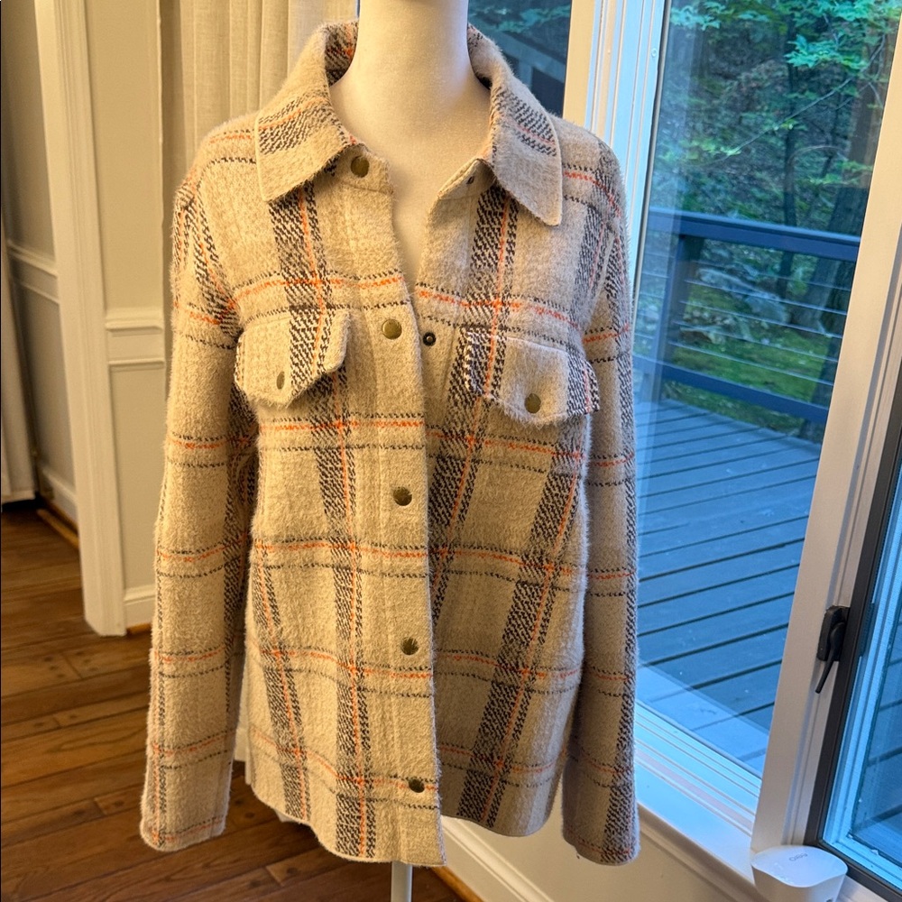 Rachel Zoe Beige Plaid Snap Jacket